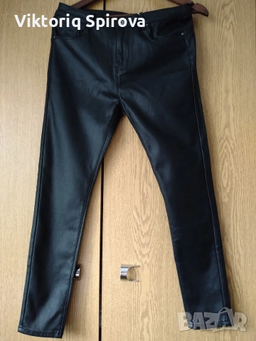 Черен кожен дамски панталон 