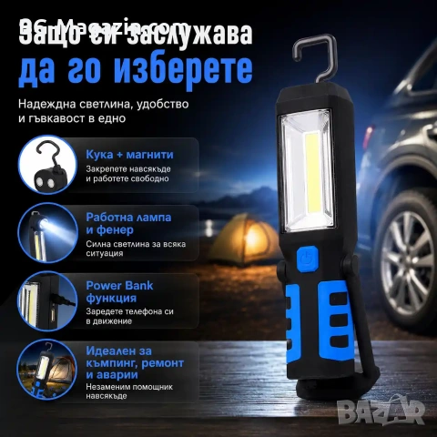 Работна къмпинг преносима лампа LED фенер с кука магнит осветление за риболов туризъм аварии палатка, снимка 2 - Къмпинг осветление - 51016877