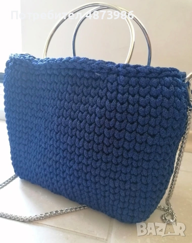 Ръчно плетена синя чанта hand made, снимка 4 - Чанти - 55185819