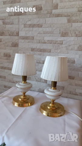 Комплект стари нощни лампи - месинг и порцелан - Антика, снимка 3 - Антикварни и старинни предмети - 54552500