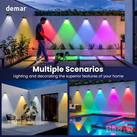 Solpex Соларни осветителни тела за огради, 9 цвята 11 режима RGB, 2 броя, снимка 8 - Соларни лампи - 54643096