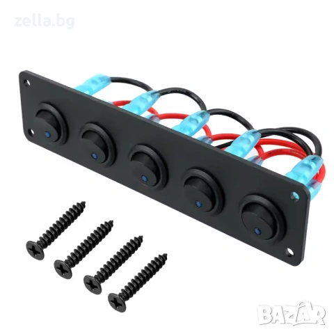 Панел с 5 ON/OFF превключвателя със синя LED светлина 12V/24V 20A – за тунинг, лодки, камиони 10306, снимка 4 - Друга електроника - 54663330