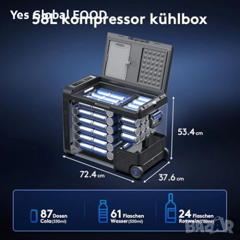 AAOBOSI 58L компресорен хладилник -20°C USB, снимка 2 - Друга електроника - 54450785