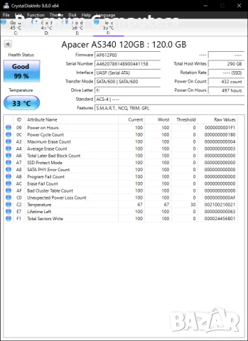 ССД/SSD SATA  Apacer AS340 120GB