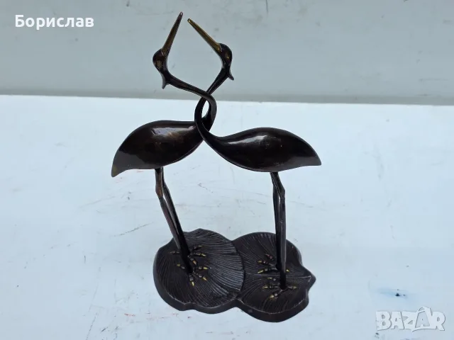 Бронзова статуетка на чапли, снимка 5 - Статуетки - 55607410