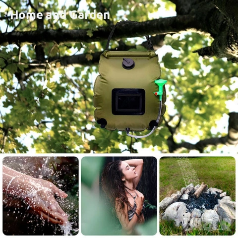 Преносим соларен къмпинг душ 20L с вграден термометър, сгъваем дизайн и подсилена дръжка, снимка 3 - Къмпинг мебели - 54027604