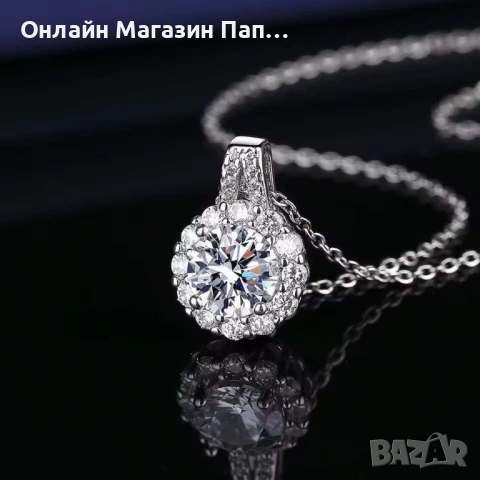 Колие от сребро 925 и диамант моасанит 2кт с GRA сертификат, снимка 2 - Колиета, медальони, синджири - 54798894