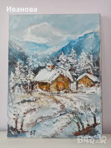 Картина зимен пейзаж,маслени бои
