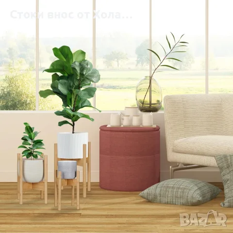 Бамбукова поставка за саксии, комплект от 3 броя, натурален Relaxdays , снимка 2 - Други стоки за дома - 55372607