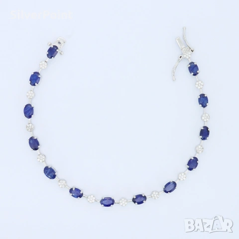 Сребърна тенис гривна с натурални Сапфири Royal Blue от Шри Ланка със сертификат 