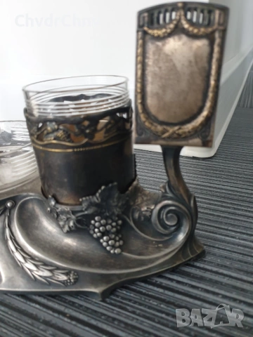 WMF комплект за пиене-пушене/стар ВМФ посребрен фигурален Арт Нуво комплект/чаши-пепелник-кибритник, снимка 6 - Антикварни и старинни предмети - 53950791