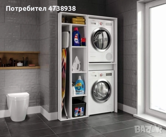 Шкаф за пералня и сушилня с място за маса гладене и рафтове, снимка 6 - Шкафове - 54485366