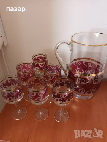 Цветно стъкло сервиз със златни кантове, снимка 4 - Сервизи - 54173056