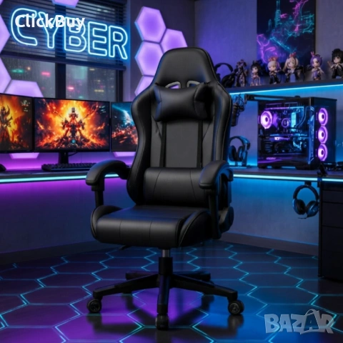 Ергономичен офис и геймърски черен стол – Максимален комфорт за гърба и врата, регулируем, снимка 4 - Столове - 54235808