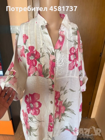 Летен сет- ленена риза райе синьо и бяло и бял летен панталон, снимка 16 - Ризи - 54173821