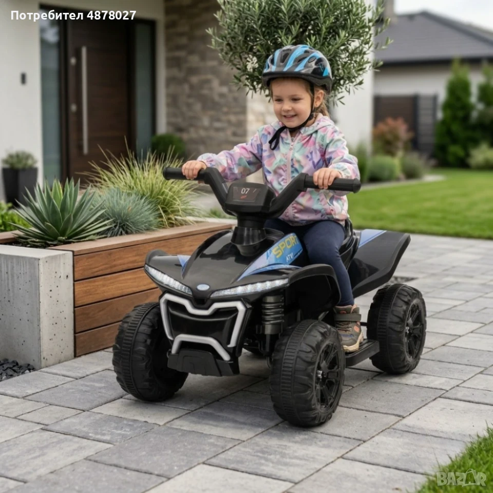 Детско акумулаторно ATV 6V 25W – Електрическо ATV с LED светлини за деца 1.5+ години, черно, снимка 1