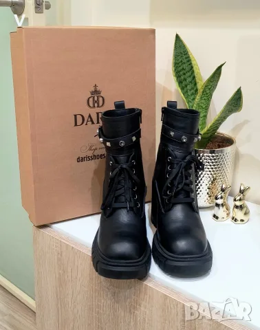 Страхотни черни дамски кожени боти ДАРИС Daris естествена кожа платформа дебел ток цип обувки ботуш, снимка 2 - Дамски боти - 55613620