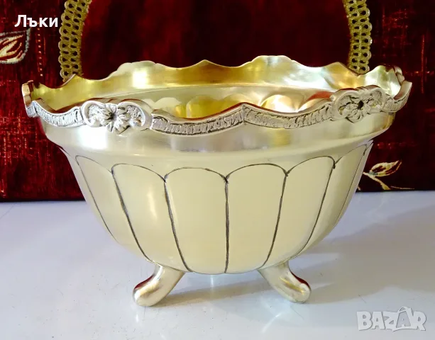 Викторианска бронзова салатиера,купа,1 кг.,позлата. 
