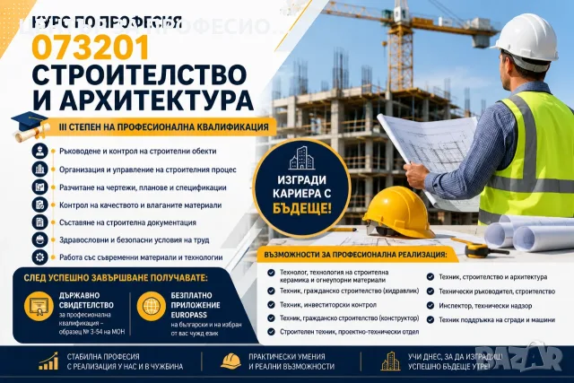 курс по професия „Строителен техник” Дистанционно обучение 