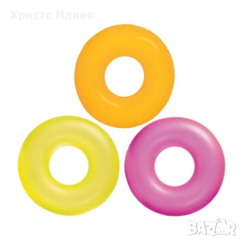 Надуваем детски пояс Intex Neon 91 см Зелен Жълт, снимка 7 - Басейни и аксесоари - 54498664