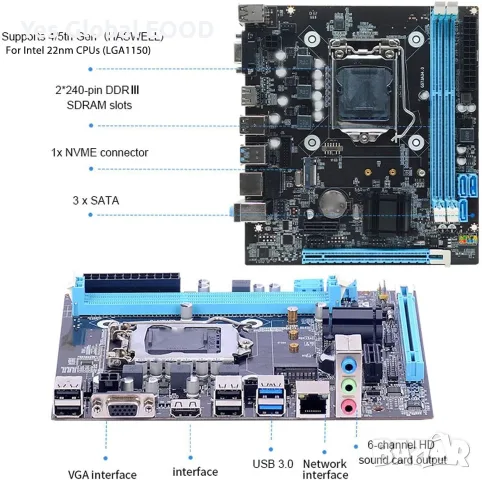 H81 дънна платка LGA1150 DDR3 M.2 NVMe HDMI mATX, снимка 6 - Дънни платки - 55382874