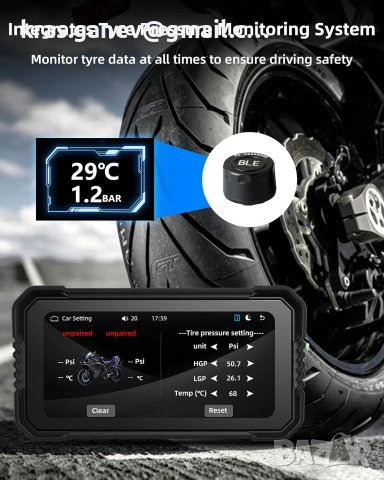 6.25" CarPlay / Android Auto за мотор с TPMS, снимка 2 - Аксесоари и консумативи - 55145789