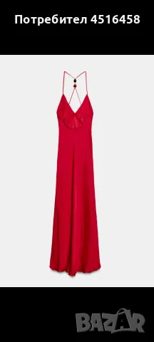 Нова червена сатенена рокля на Zara с гол гръб и етикет, снимка 4 - Рокли - 55689923