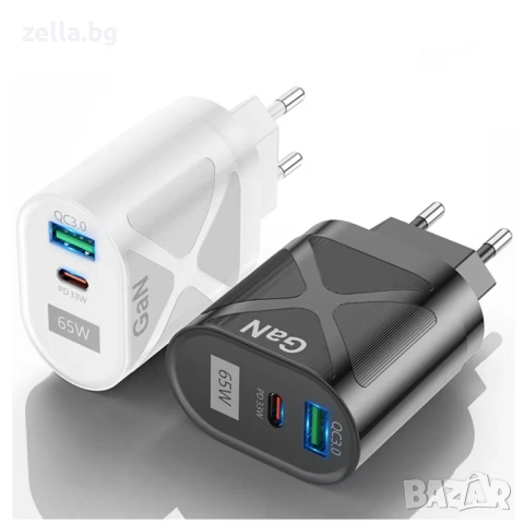 65W GaN зарядно устройство USB-C PD & USB-A QC 3.0 – Бързо зареждане за iPhone, Samsung 10326