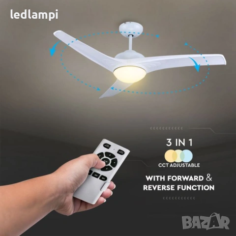Вентилатор за таван 35W с лампа 15W 3перки 132cm, снимка 2 - Вентилатори - 54836160