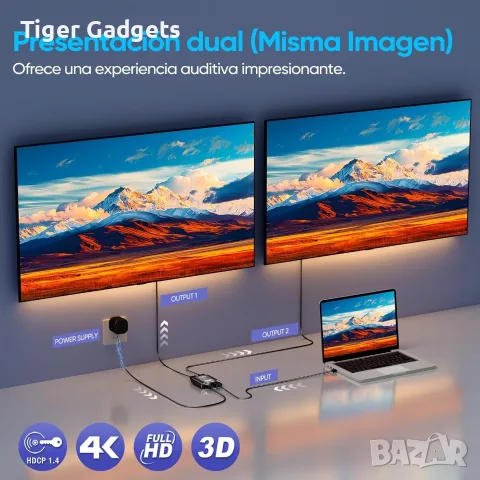 HDMI суич 2 към 1 / Сплитер 1 към 2 Pupow 4K, двупосочен, алуминиев корпус, снимка 4 - Кабели и адаптери - 55588052