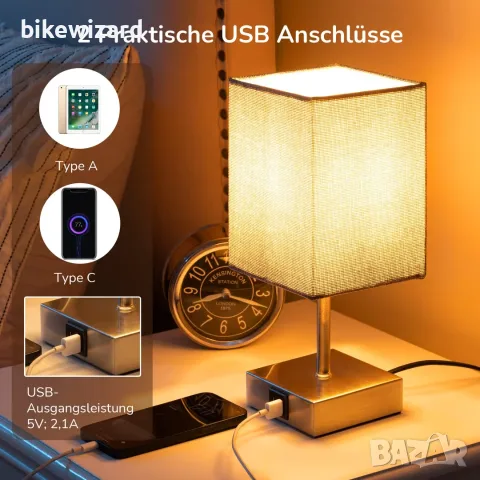 Комплект от 2 LED нощни лампи с тъчскрийн и слот за USB зареждане – сив абажур НОВИ, снимка 4 - Настолни лампи - 55327967