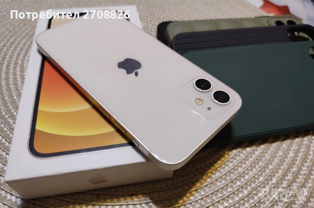 Като нов ! Apple iPhone 12 white 64gb кутия кабел 2 протектора 4 кейса
