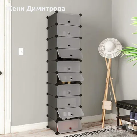 Модулен шкаф за обувки 10 нива - Голям органайзер с прозрачни вратички, снимка 6 - Шкафове - 55546400