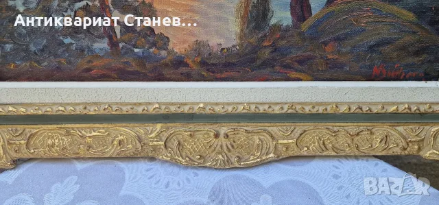 🌲 ВПЕЧАТЛЯВАЩ СКАНДИНАВСКИ ПЕЙЗАЖ – МАСЛЕНА ЖИВОПИС В БОГАТА ДЕКОРАТИВНА РАМКА 🇸🇪🎨, снимка 14 - Антикварни и старинни предмети - 55304511