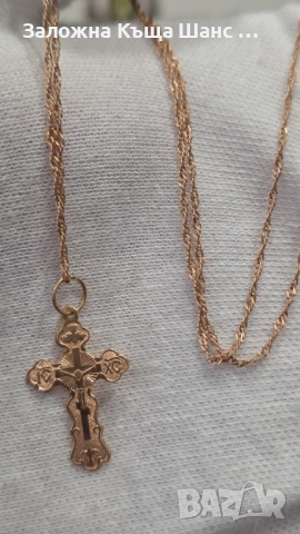 Златен синджир с кръст 14К, проба 585 