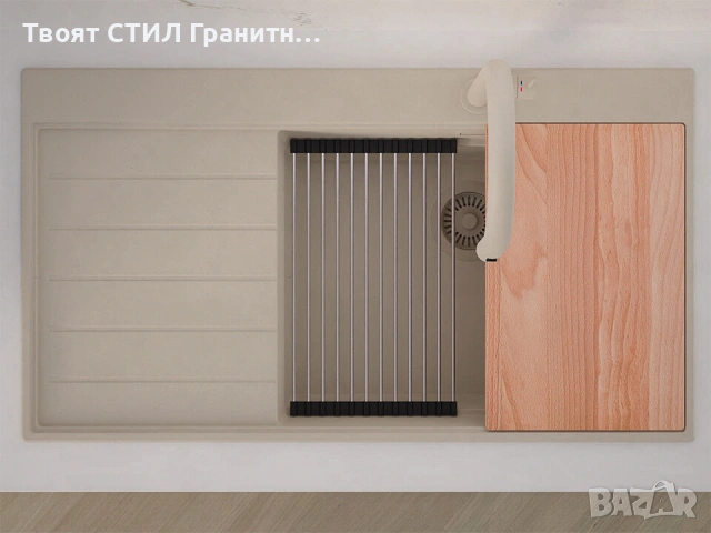 Бежова гранитна кухненска мивка Сидни 900-60 Ergo Multilevel 900х500 мм, снимка 11 - Мивки - 54712482