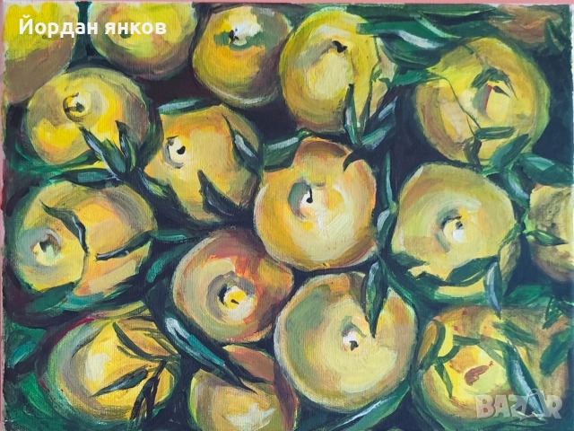Свеж натюрморт с цитруси – Ръчно рисувана картина на платно с дървена рамка (30/40 см)