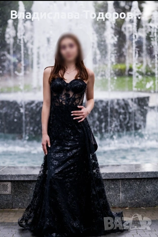 Елегантна черна бална рокля в комплект с официална чанта, снимка 2 - Рокли - 54231182