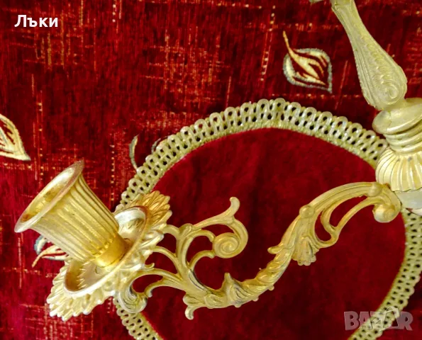 Троен свещник,бронз,оникс,позлата,барок,Луи XV. , снимка 2 - Антикварни и старинни предмети - 55363832