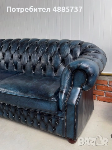 Chesterfield/Честърфилд Луксозен кожен диван –тъмносин, снимка 8 - Дивани и мека мебел - 55281566
