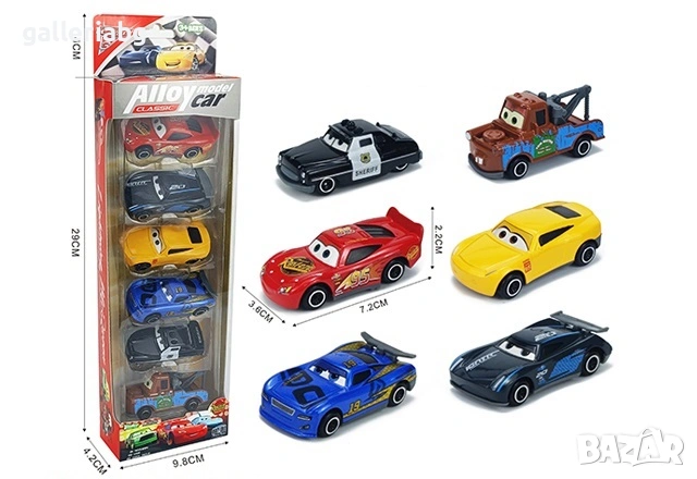 Комплект колички в стил Cars / Колите – 6 броя метални модели в блистер