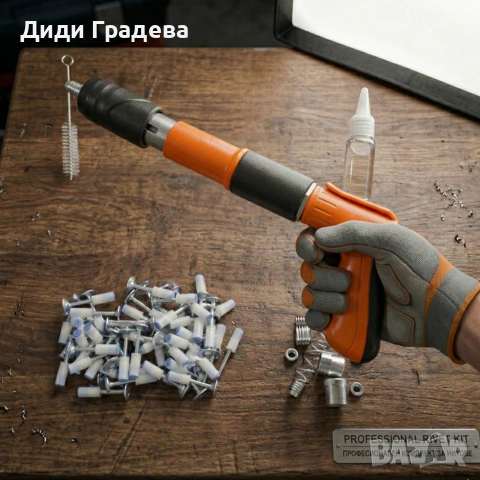 Професионален пистолет за забиване на пирони + 50 броя пирона