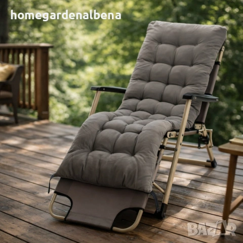 Сгъваем шезлонг с възглавница – Oxford 600D, стомана, 178×60×82 см, сив, снимка 5 - Градински мебели, декорация  - 54173385