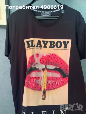 Philipp Plein Platinum Cut x Playboy  Камъни & Голям надпис на гърба  Като нова, снимка 2 - Тениски - 55543115