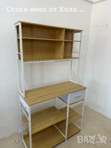 Кухненски стоящ рафт с контакти, 40 x 100 x 180.4 см, етажерка за печене / микровълнова, регулируеми, снимка 2 - Етажерки - 54802341