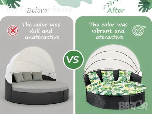 Нов Калъф за кръгло външно легло 168 см с 3 калъфа за възглавници със зелени листа десен, снимка 5 - Други - 54109048