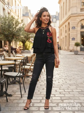 Desigual Страхотен черен топ с красива бродерия и пайети 🌹

​