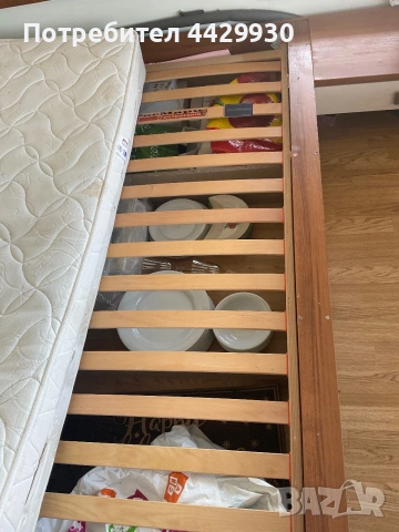 Large Double bed, mattress, built in side tables and headboard., снимка 3 - Спални и легла - 55101204