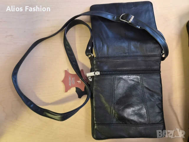 Чисто нова мъжка чанта от естествена кожа (100% Leather) – черна, с много отделения , снимка 4 - Чанти - 55116295