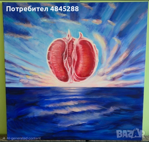 Голяма картина "Мандарина над морето" – акрил на платно, 80x80 см
